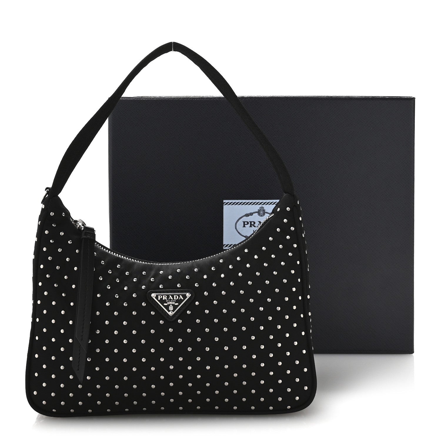 Prada Tessuto Nylon Studded Mini Re-Edition Bag Black 11 of 11