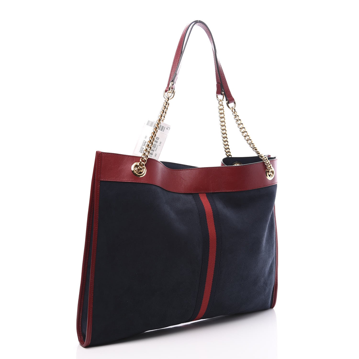 Gucci Suede Calfskin Large Rajah Chain Tote New Blue Romantic Cherry 3 of 12