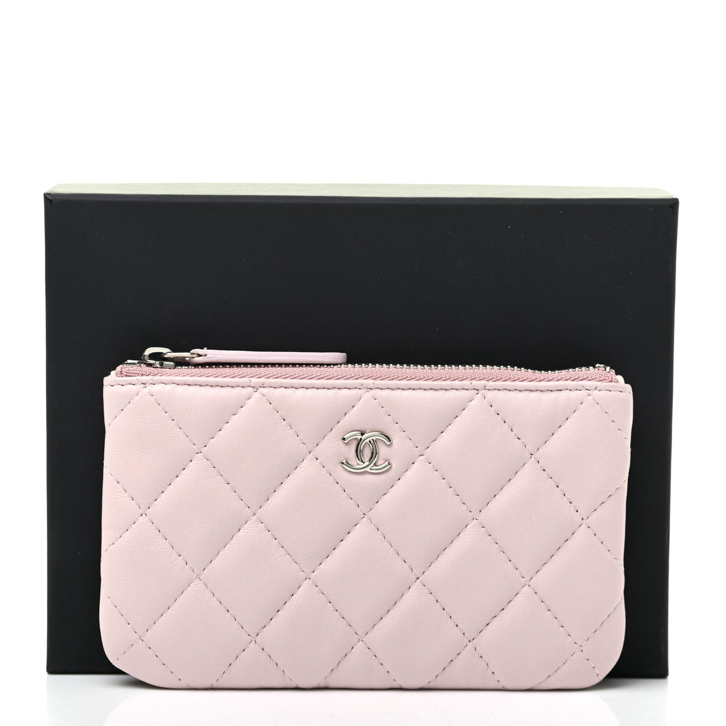 Lambskin Quilted Small Cosmetic Case Pink