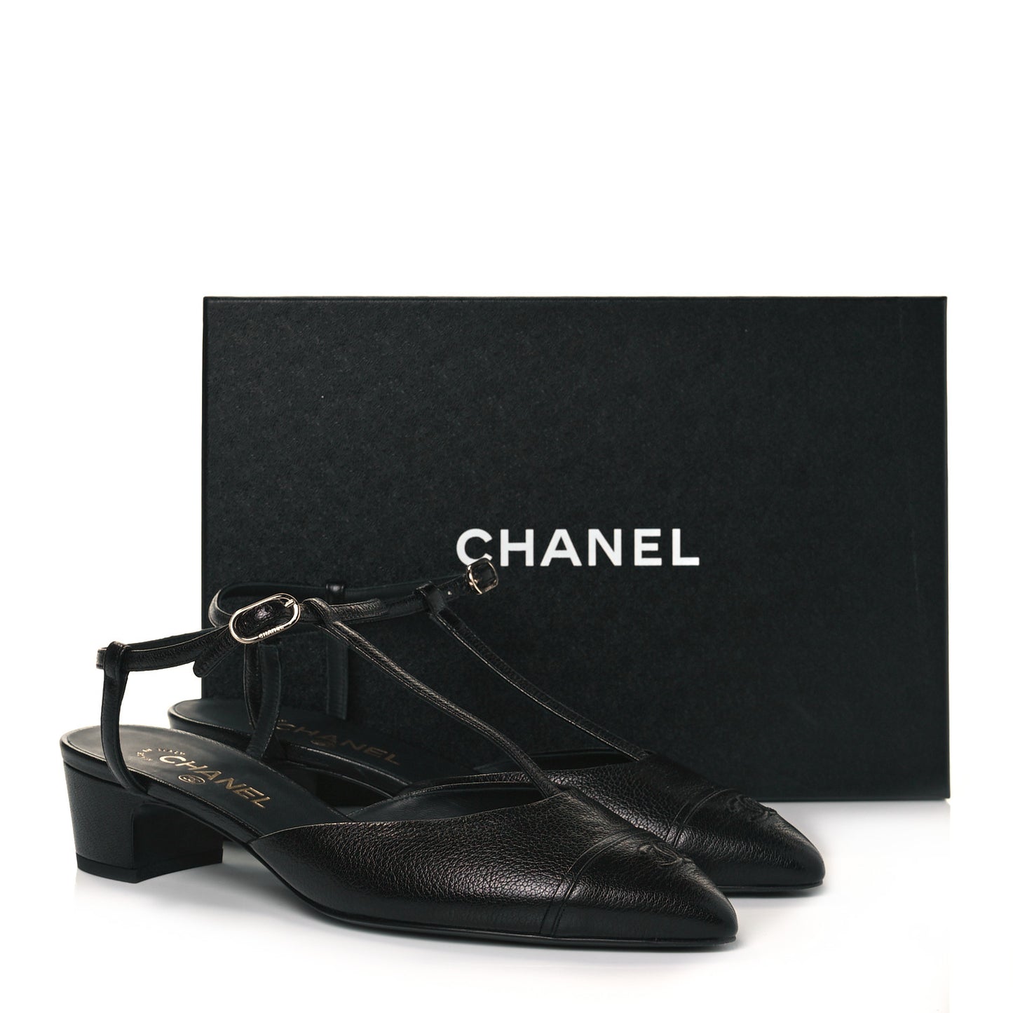 Goatskin Cap Toe T Strap Flats 41 Black