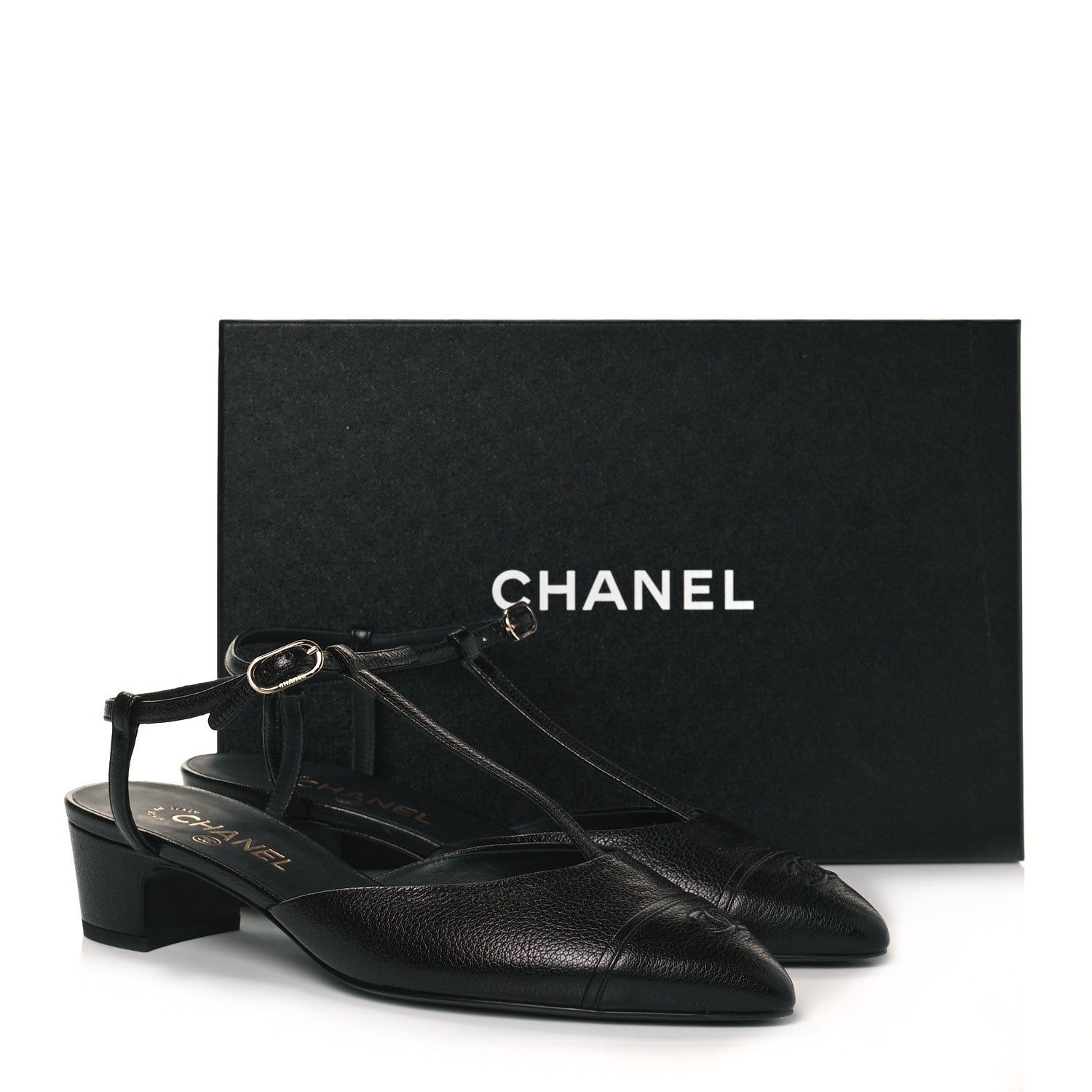Chanel Goatskin Cap Toe T Strap Flats 41 Black 10 of 10