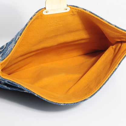 Louis Vuitton Monogram Denim Pochette Plat Clutch Blue 5 of 7