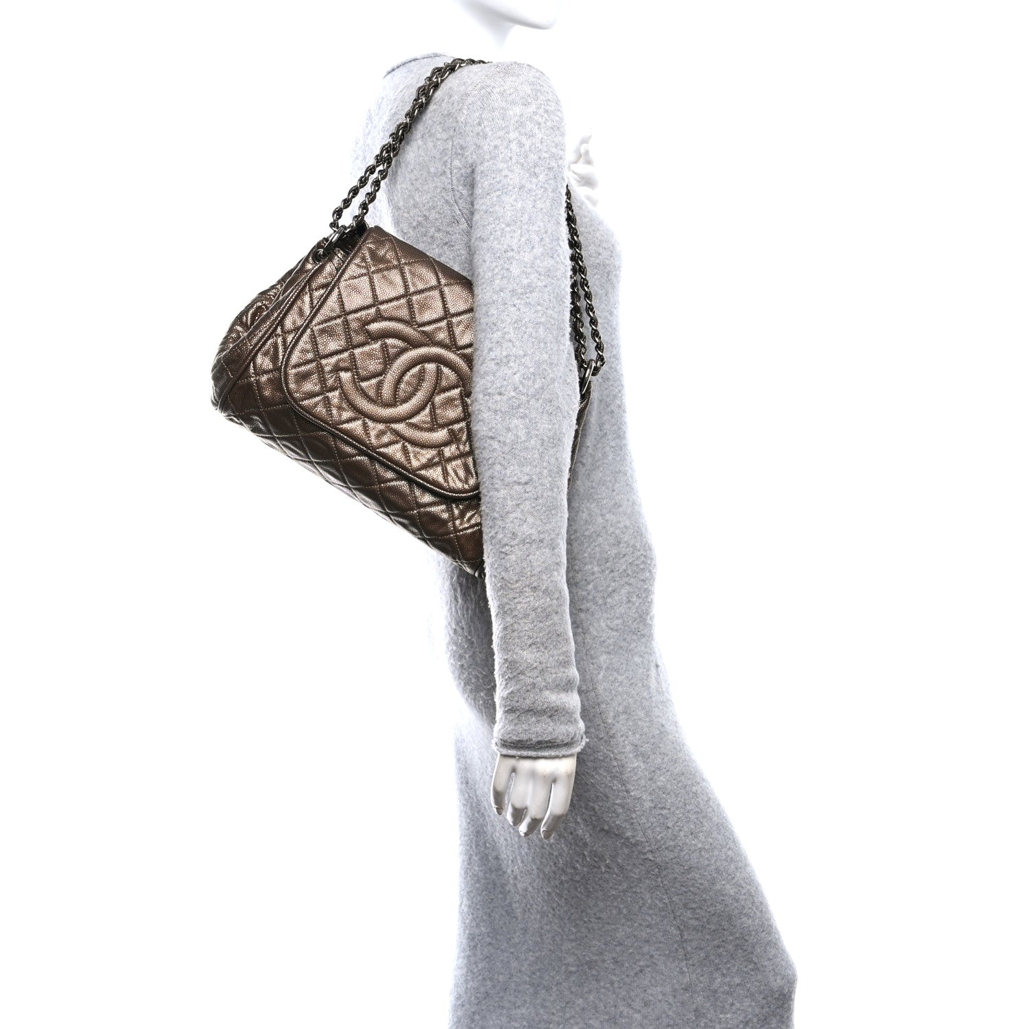 Chanel Metallic Caviar Quilted Timeless Accordion Flap Bronze 2 of 10