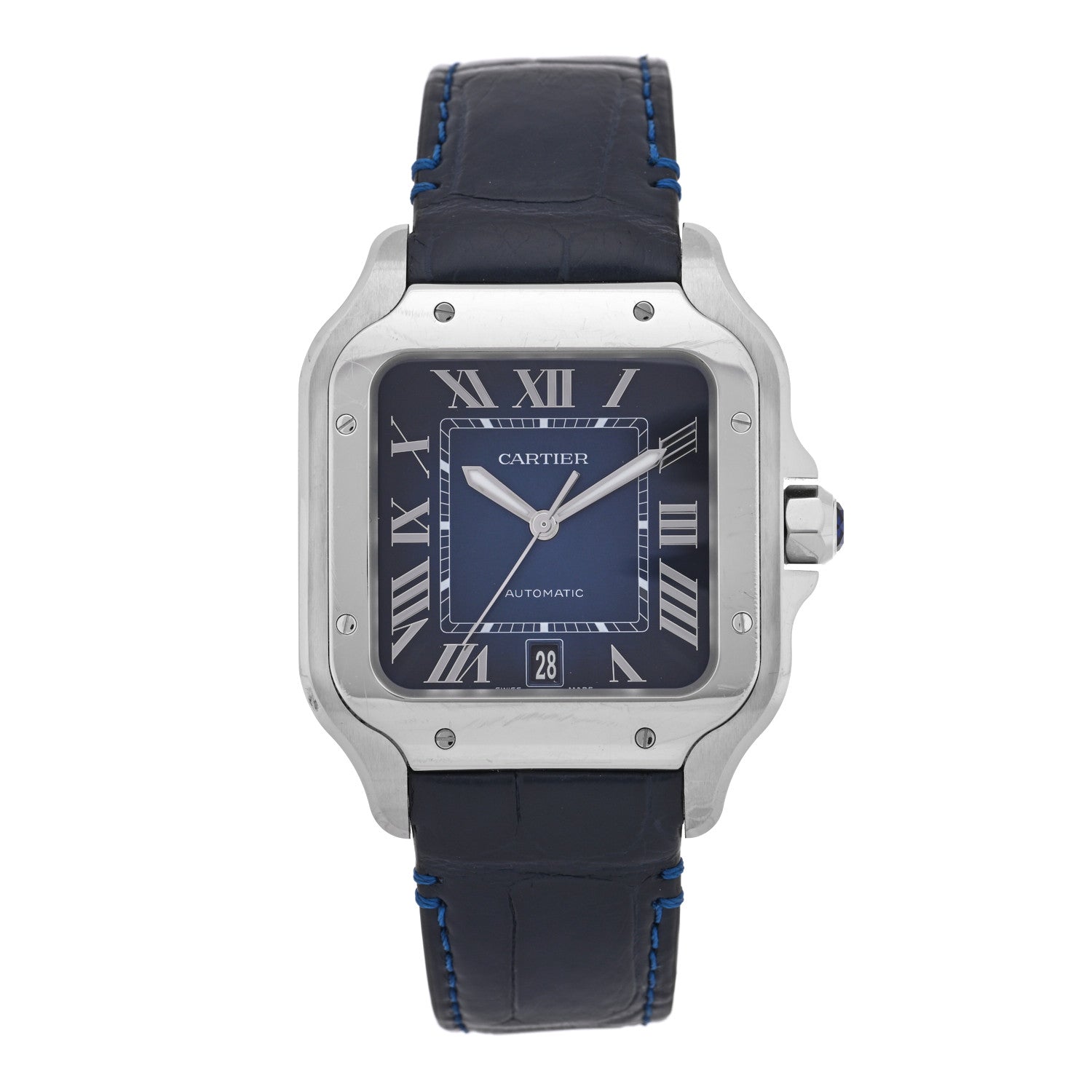 Cartier Stainless Steel Alligator 39.8mm Santos De Cartier