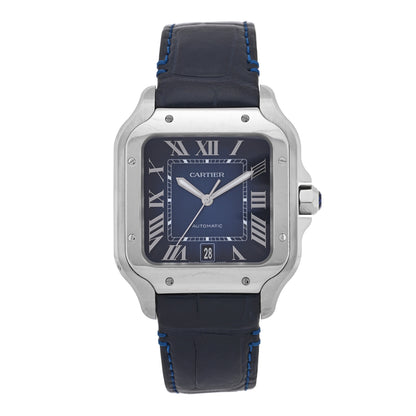 Cartier Stainless Steel Alligator 39.8mm Santos De Cartier Automatic Watch Blue 1 of 5