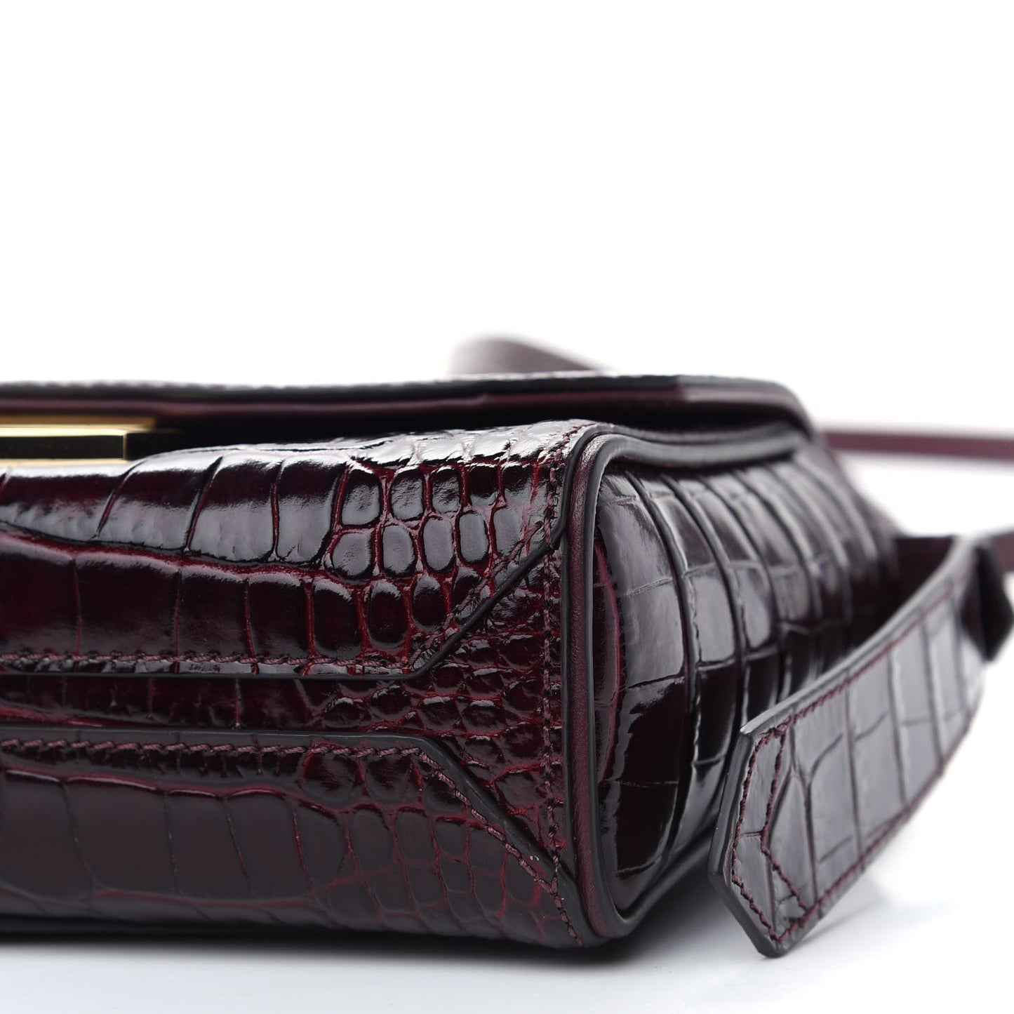 Calfskin Crocodile Embossed Eden Mini Top Handle Burgundy