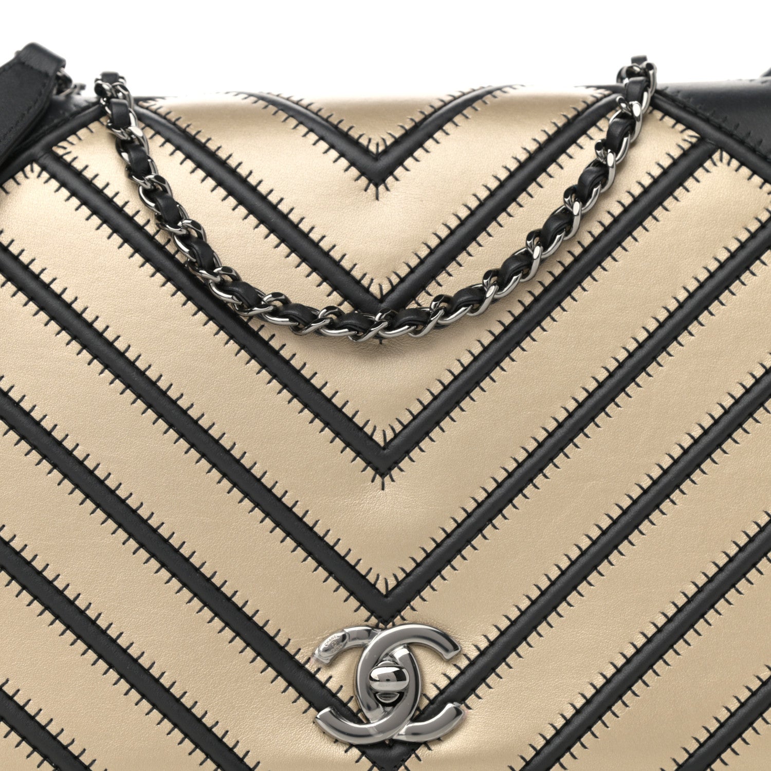 Chanel Grosgrain Chevron Quilted Couture Flap Black Gold 8 of 11