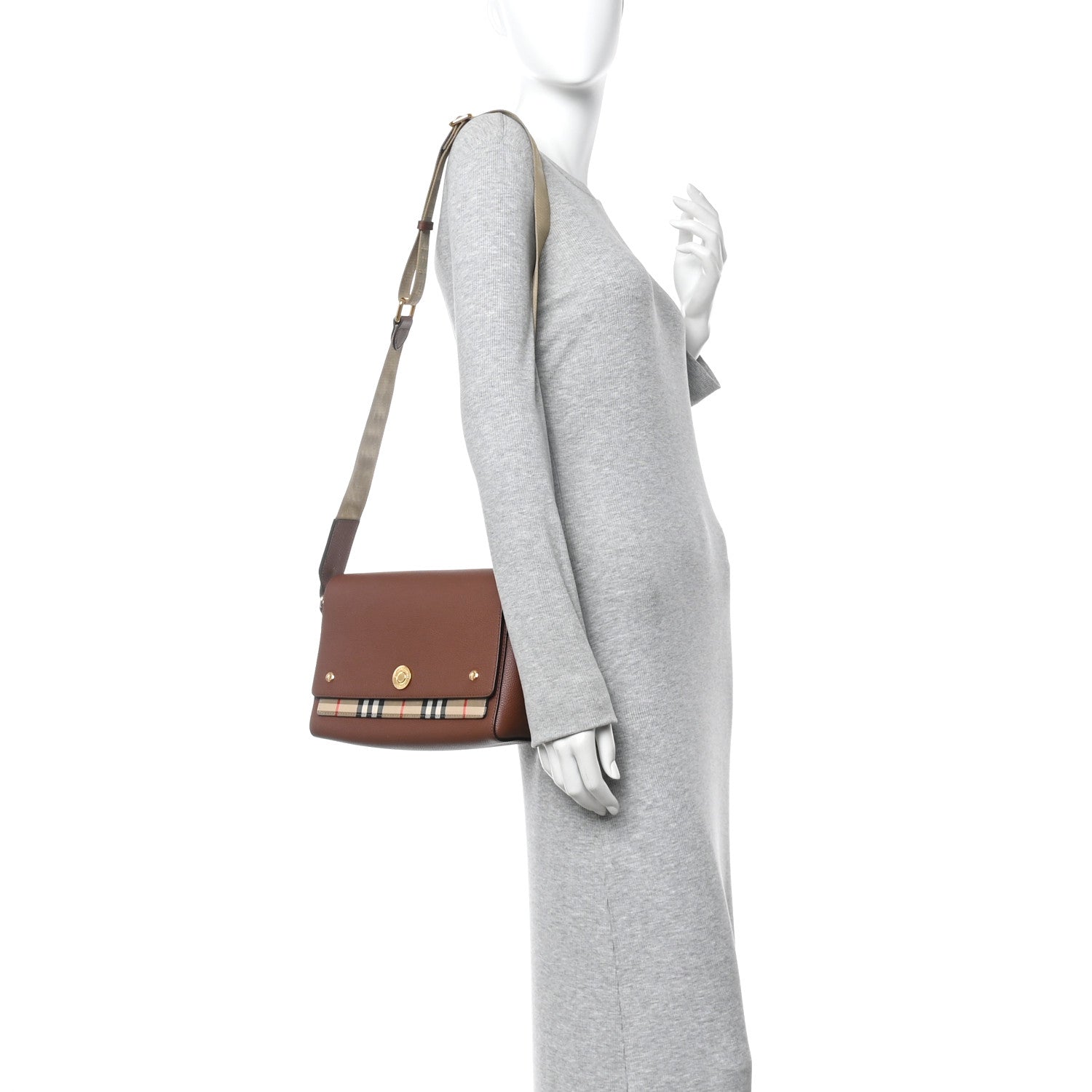 Burberry Calfskin Vintage Check Note Crossbody Bag Tan 2 of 9