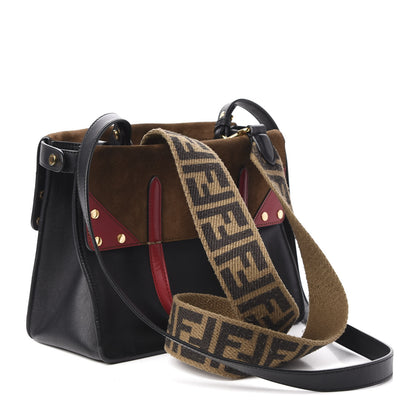 Fendi Vitello Grace Suede Small Flip Tote Black Fragola Marrone 4 of 10