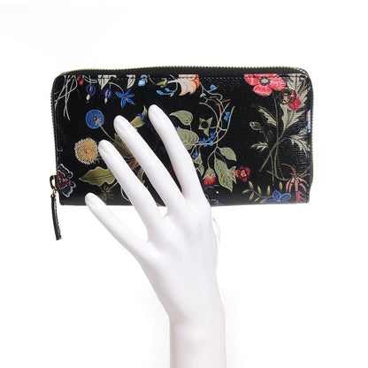 Gucci Shangai Calfskin Flora Knight Zip Around Wallet Black 2 of 8