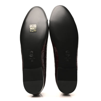 Chanel Patent Calfskin Crocodile Embossed Ballerina Flats  38 Dark Burgundy Black 6 of 10