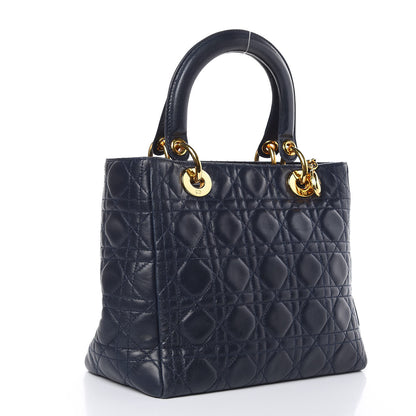 Christian Dior Lambskin Cannage Medium Lady Dior Navy Blue 3 of 17