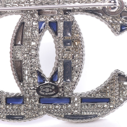 Chanel Crystal Pearl CC Tweed Brooch Blue White Pearly White 5 of 6