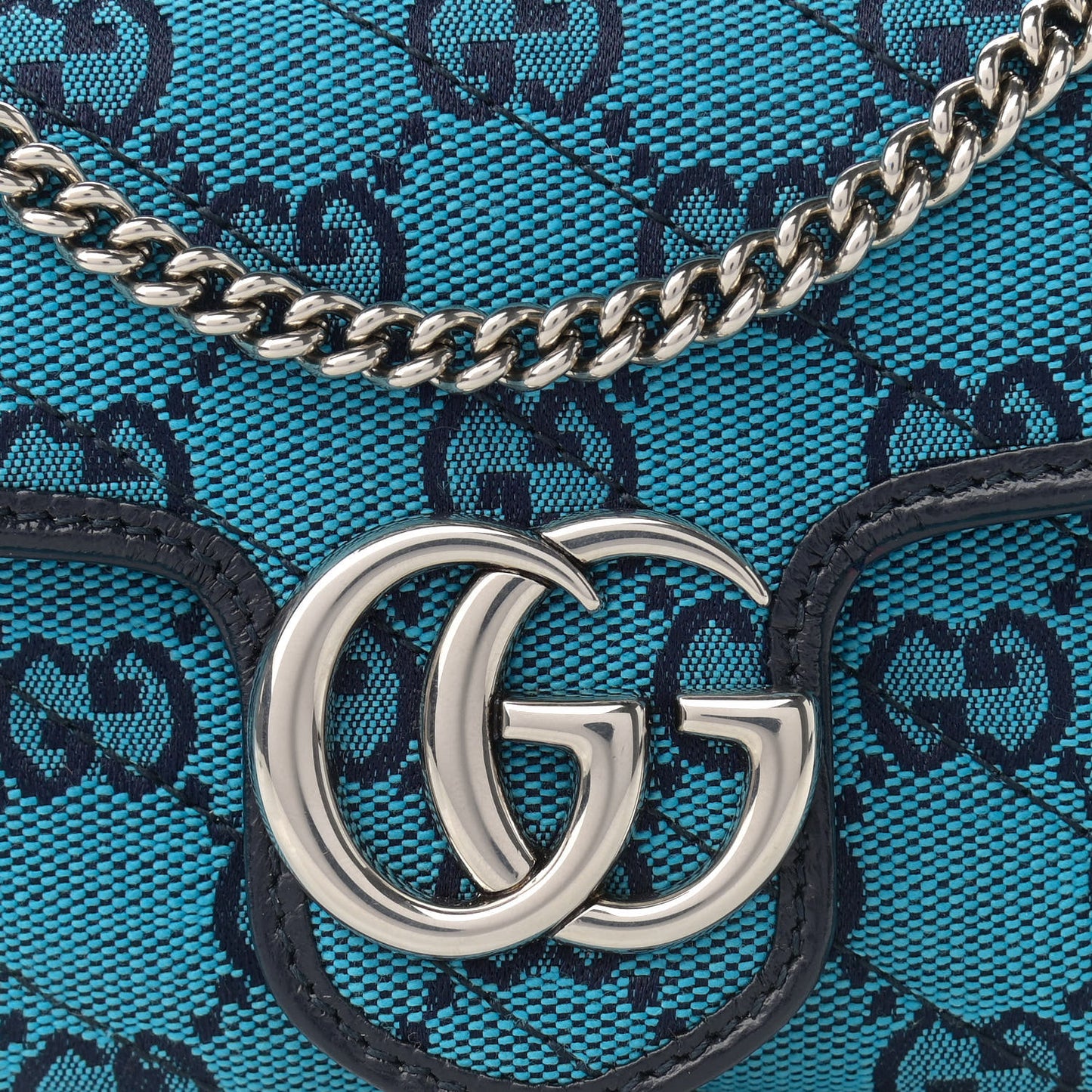 Monogram Multicolor Matelasse Diagonal Super Mini GG Marmont Shoulder Bag Light Blue