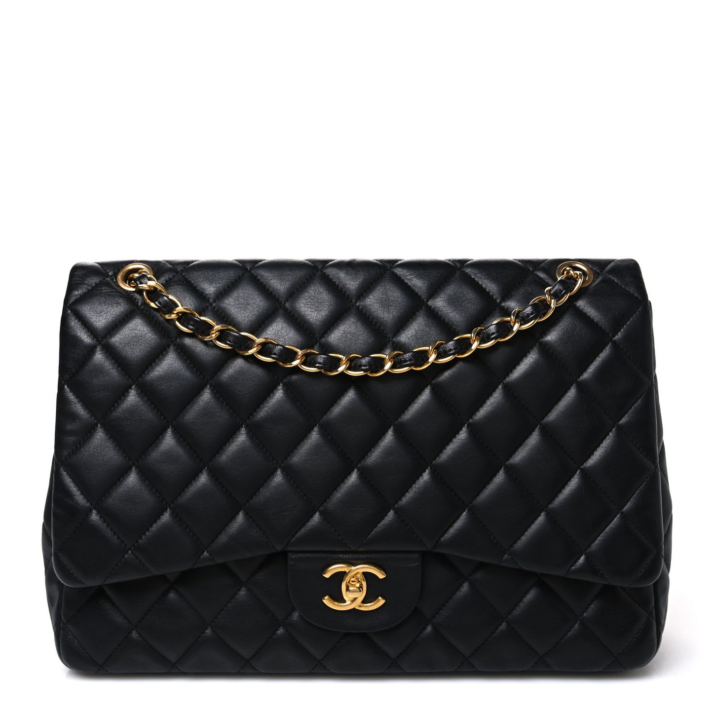 Lambskin Quilted Maxi Single Flap Black