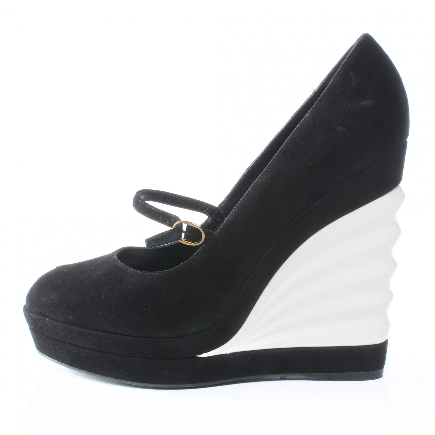 Saint Laurent Suede Robyn 105 Wedges 39.5 Black White 1 of 7