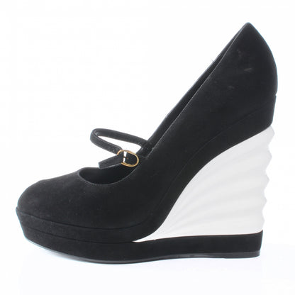 Saint Laurent Suede Robyn 105 Wedges 39.5 Black White 1 of 7