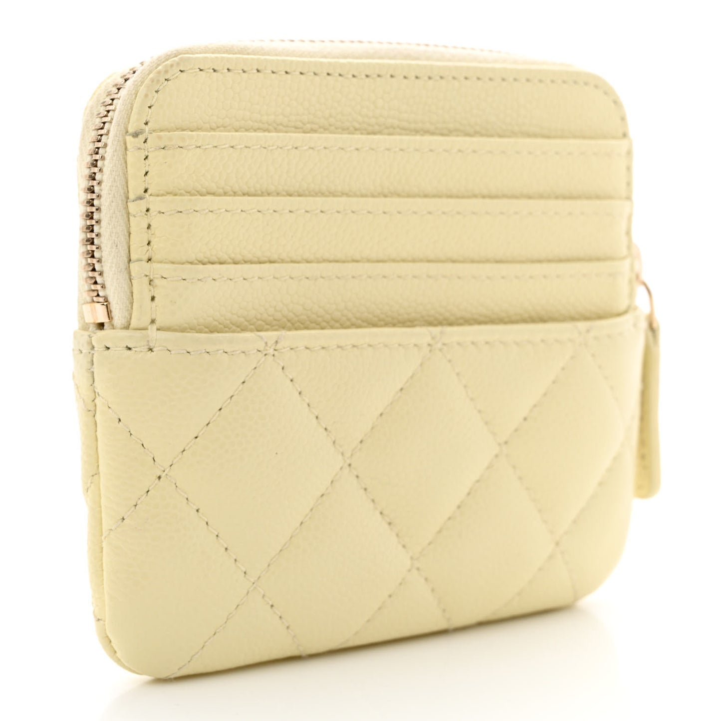 Caviar Quilted Zip Card Holder Wallet Light Yellow