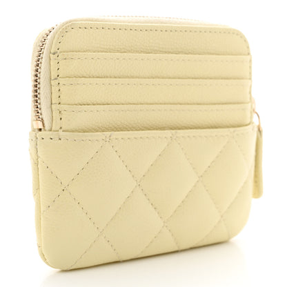 Chanel Caviar Quilted Zip Card Holder Wallet Light Yellow 3 of 12