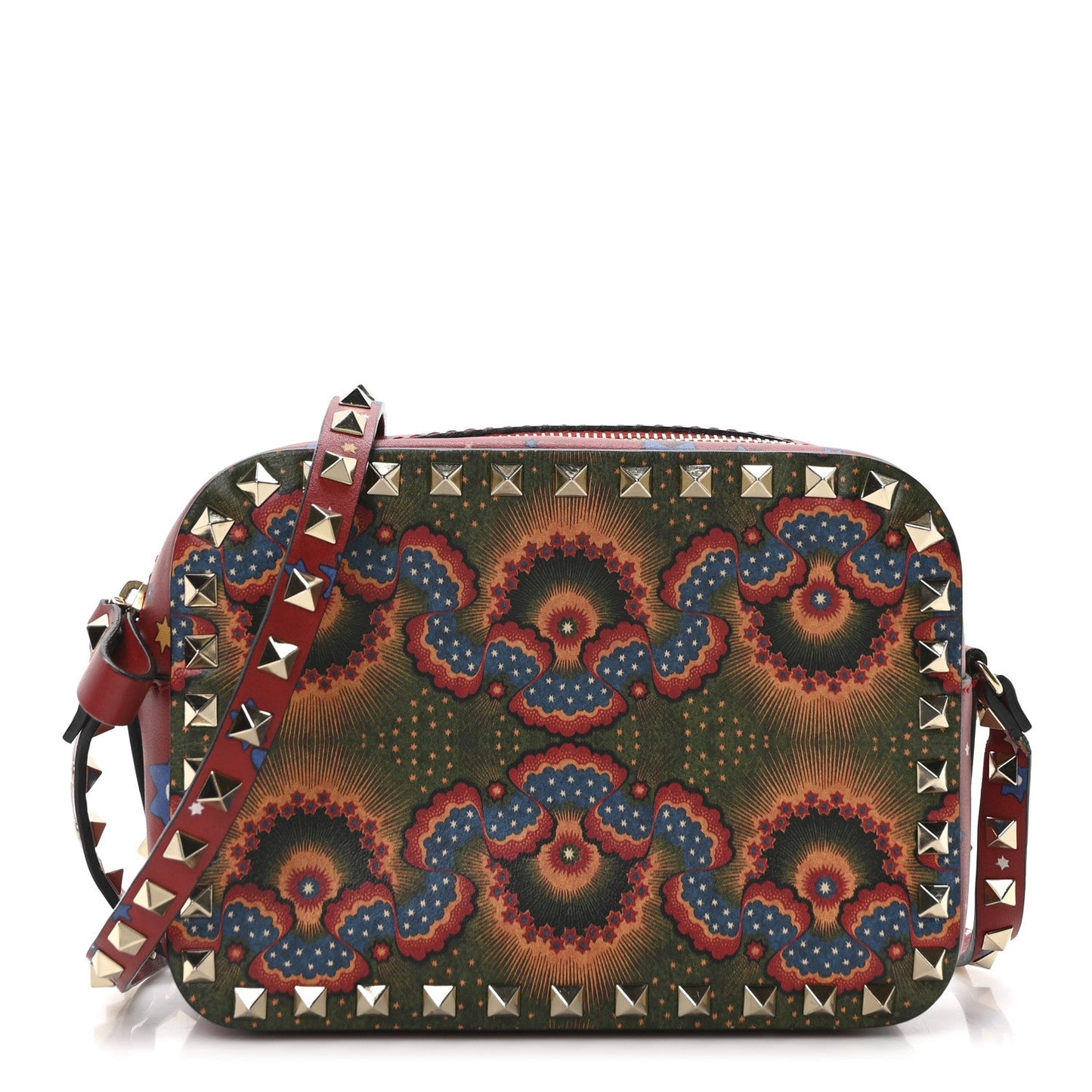 Vitello Enchanted Wonderland Rockstud Camera Crossbody Bag Multicolor