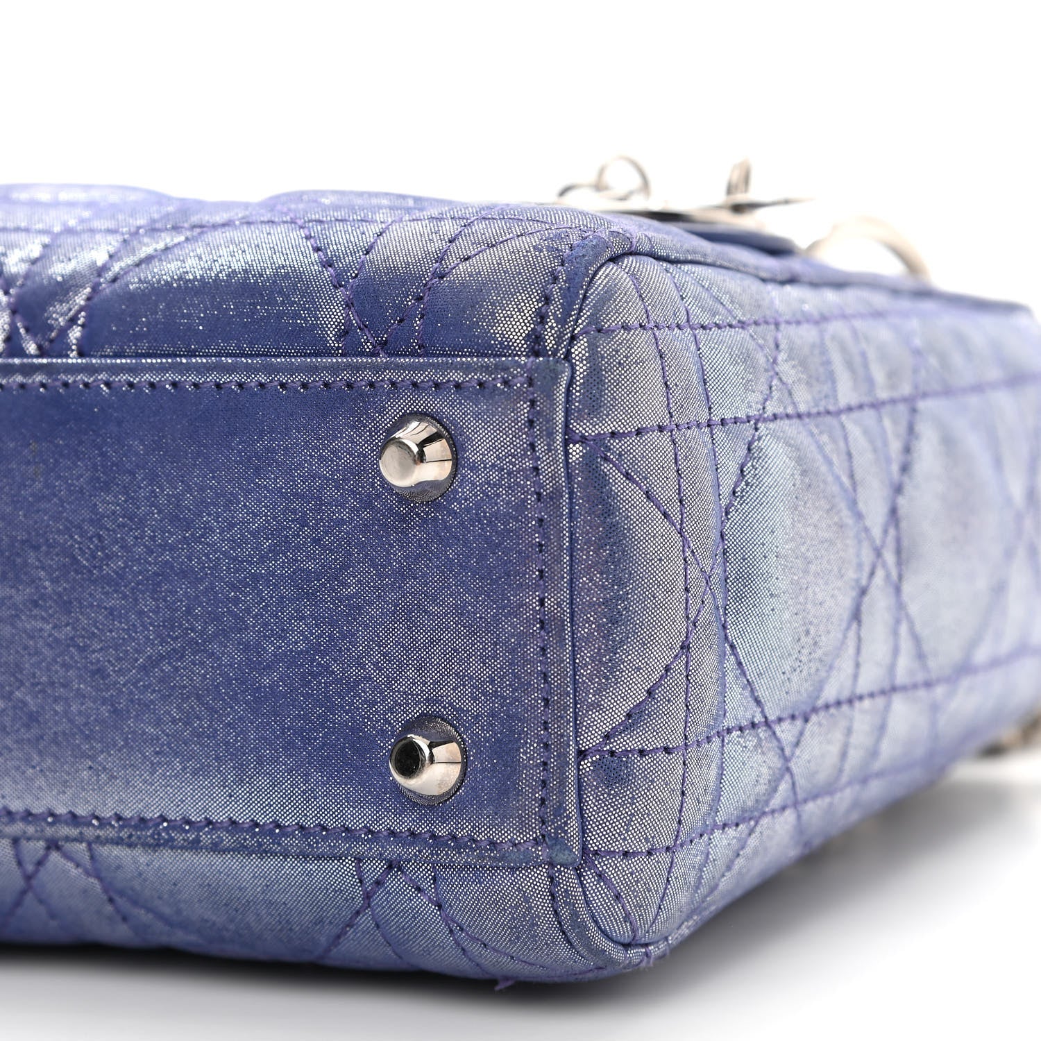 Christian Dior Metallic Lambskin Cannage Mini Lady Dior Dew Bleu 9 of 11