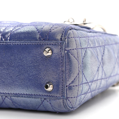Christian Dior Metallic Lambskin Cannage Mini Lady Dior Dew Bleu 9 of 11