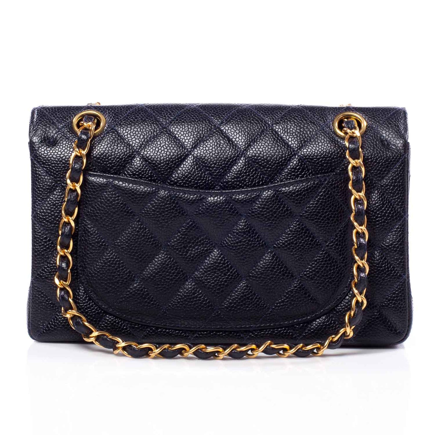 Caviar Quilted Small Double Flap Navy