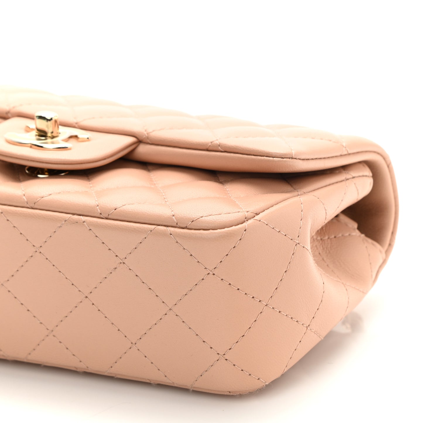 Lambskin Quilted Mini Rectangular Flap Beige