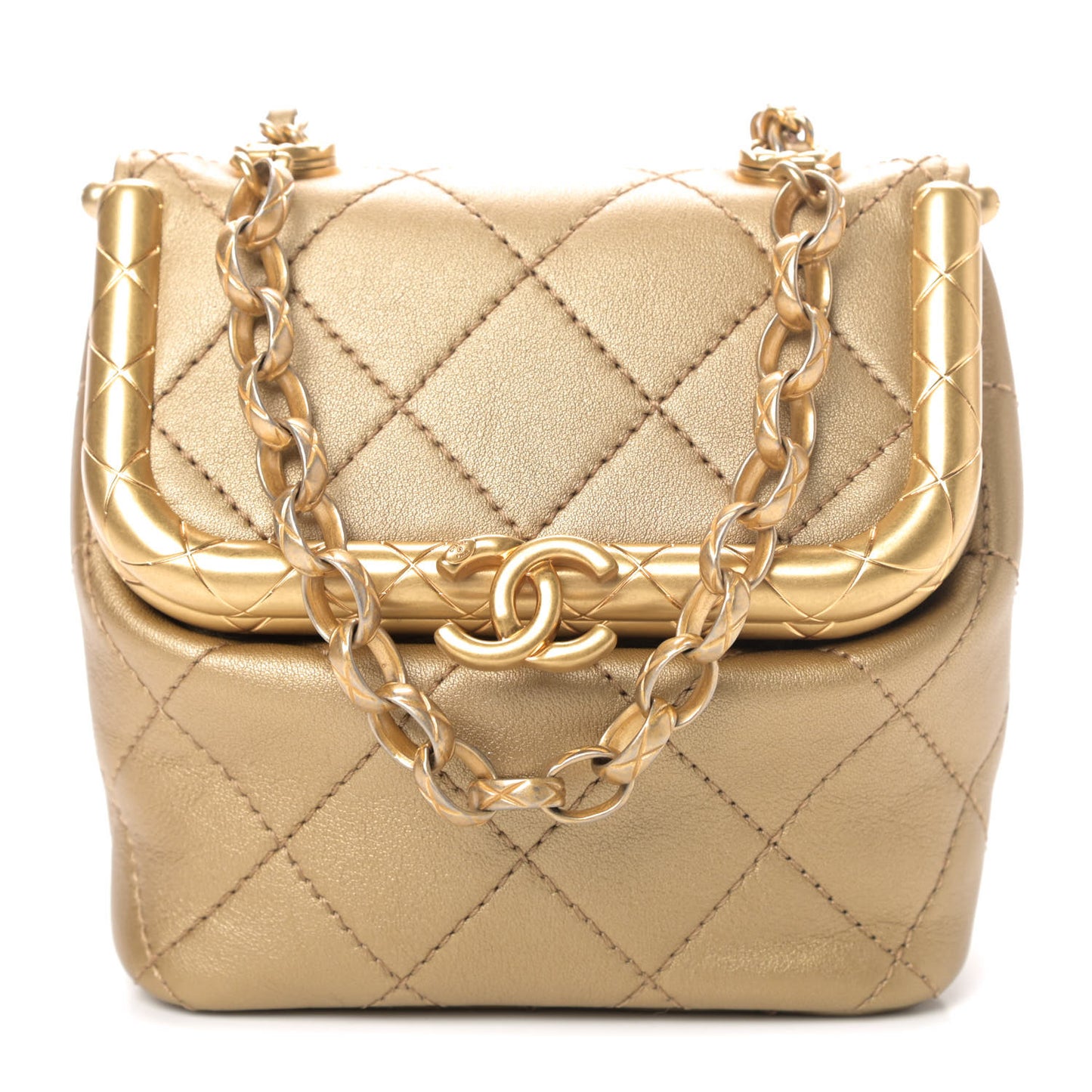 Metallic Lambskin Quilted Small My Crush Bag Gold