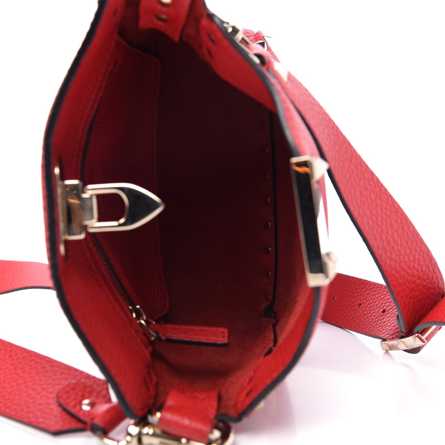 Pebbled Calfskin Mini Rockstud Flip-Lock Messenger Bag Red