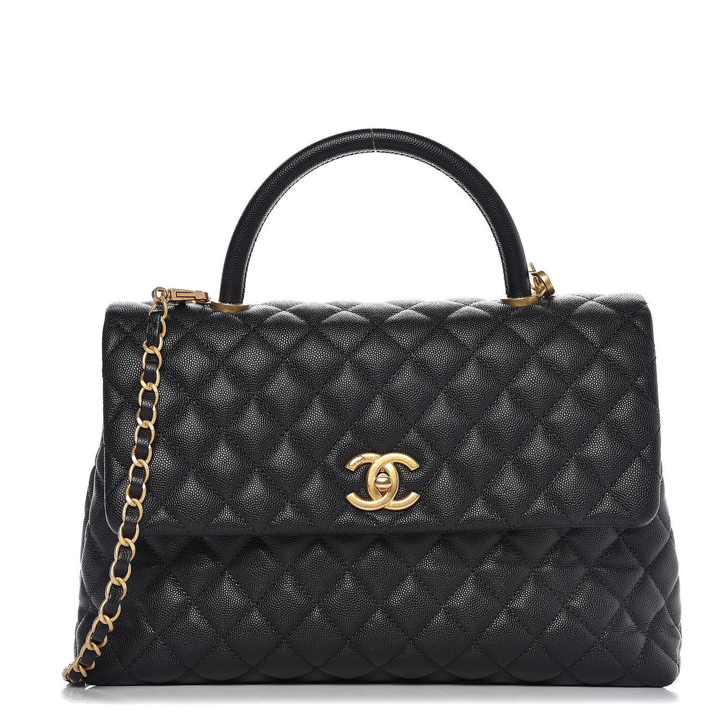 Caviar Quilted Medium Coco Handle Flap Black