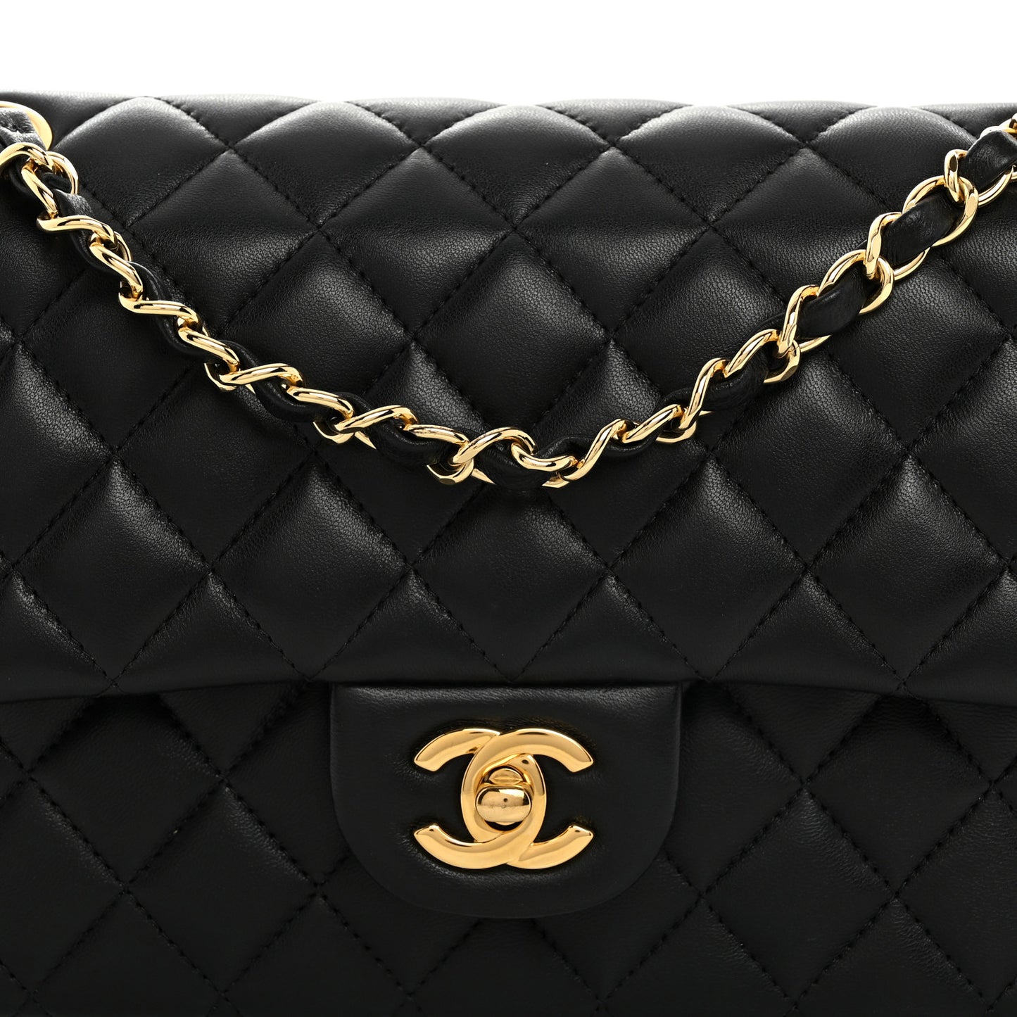Lambskin Quilted Medium Double Flap Black