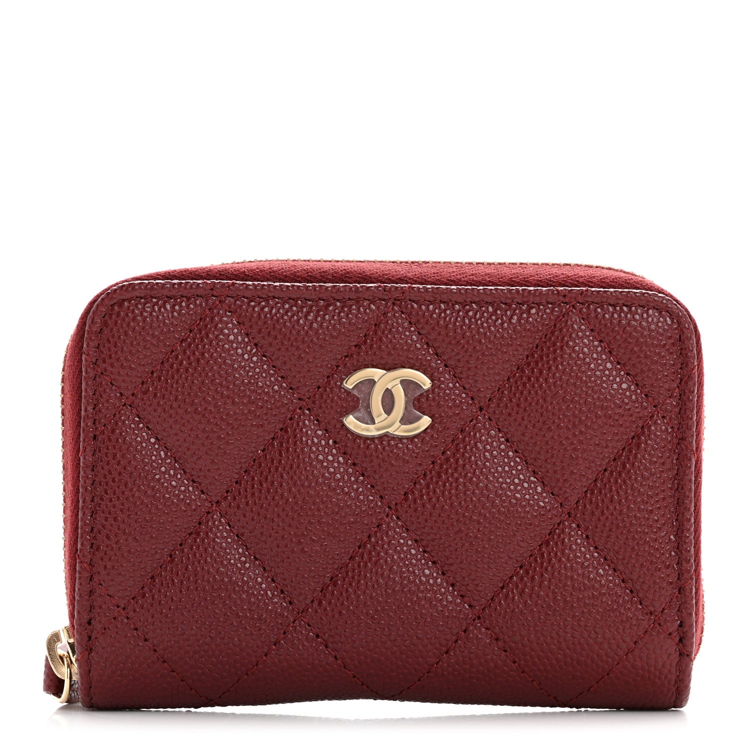 Chanel Caviar Quilted Zip Around Coin Purse Burgundy 1 of 8