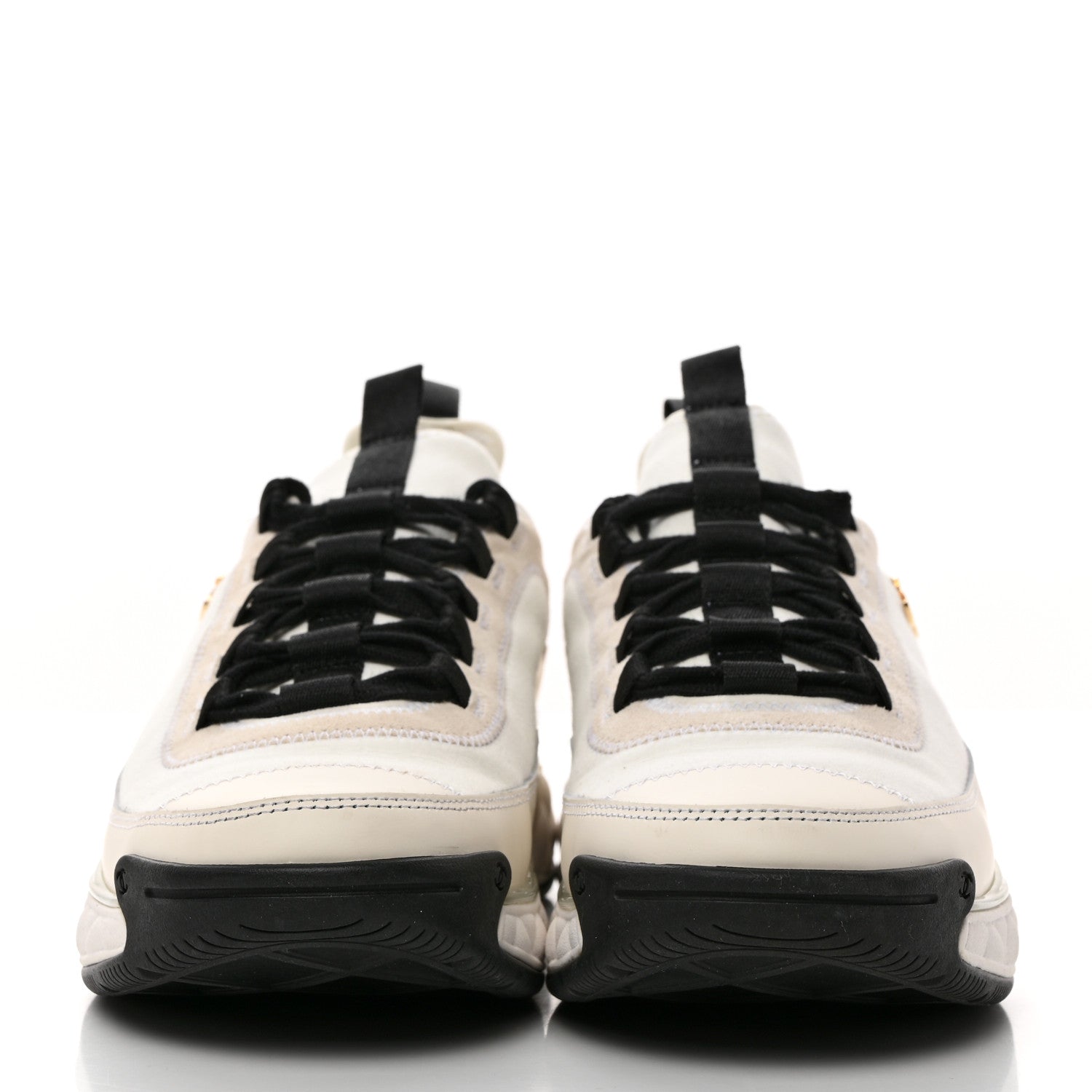 Chanel Velvet Calfskin Mixed Fibers CC Sneakers 39.5 Ivory Black 2 of 9