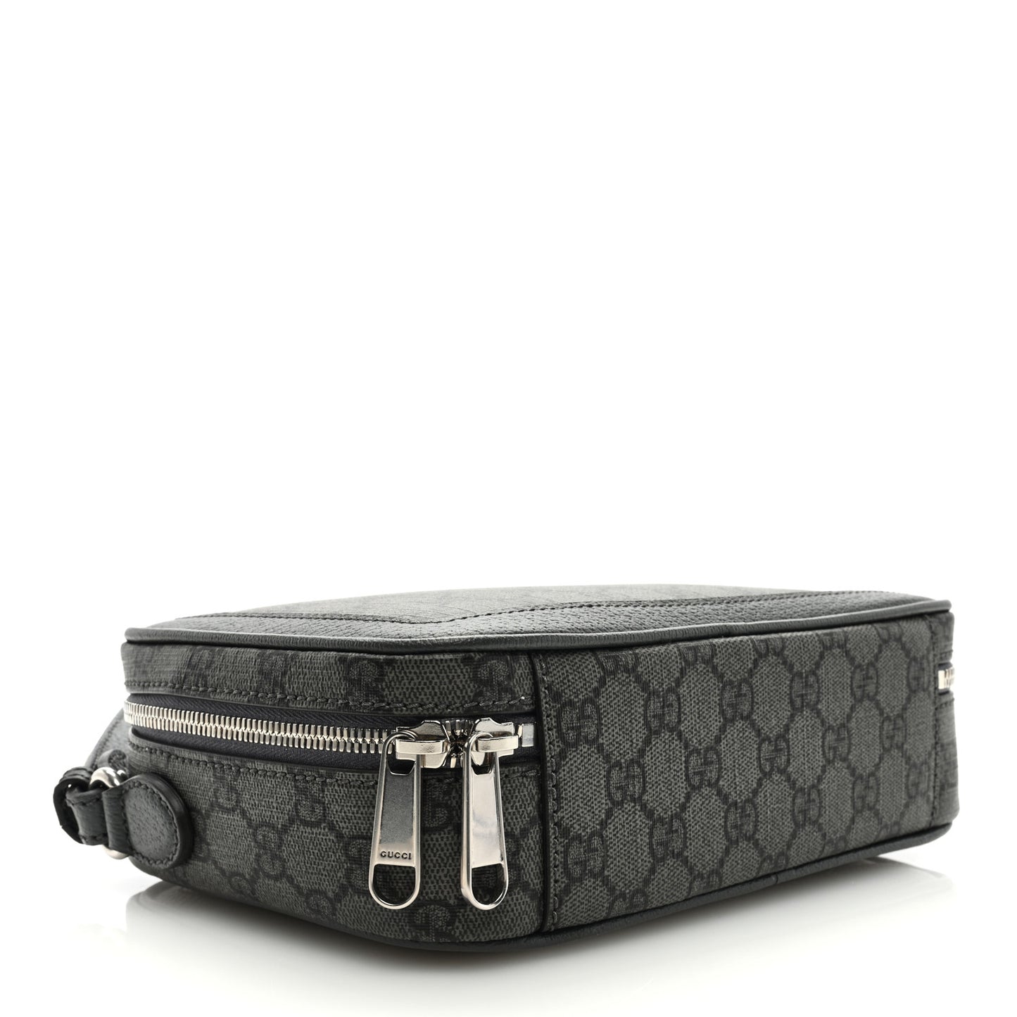 GG Supreme Monogram Textured Dollar Calfskin Small Ophidia Top Handle Shoulder Grey Black Graphite Grey