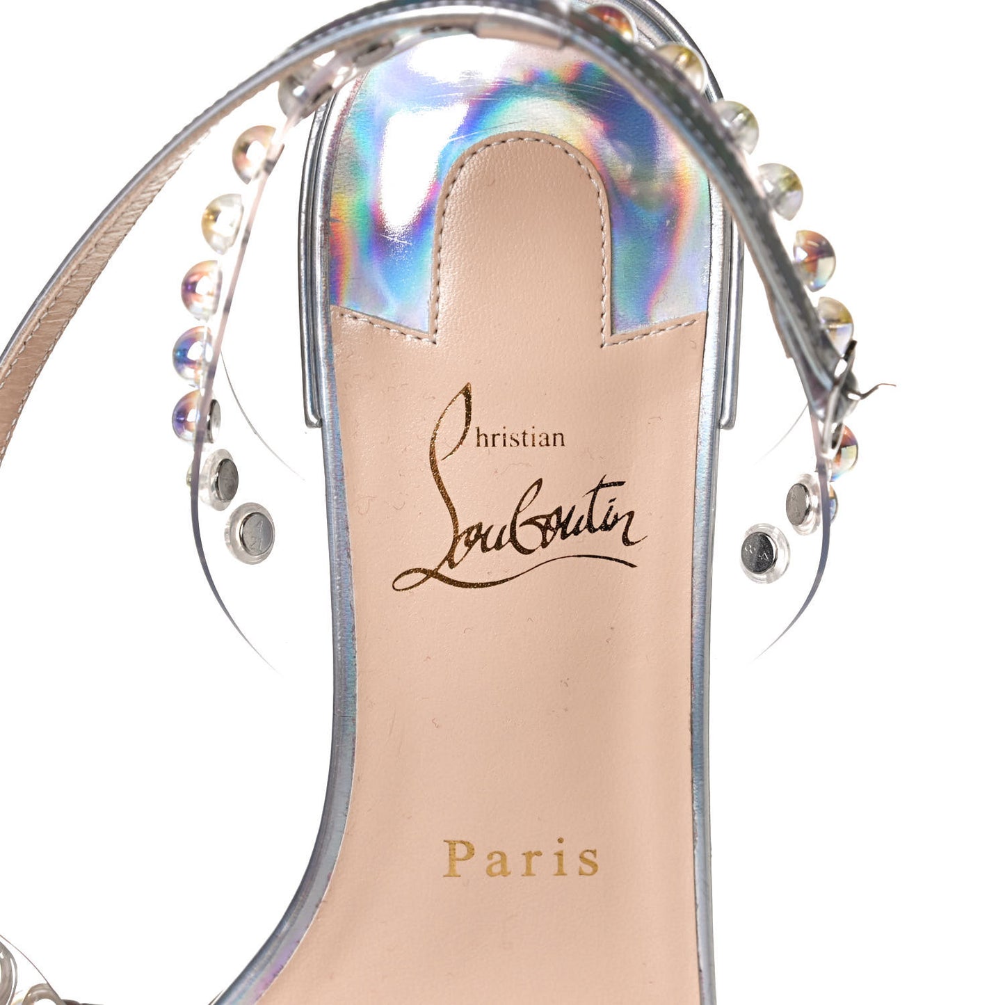 Iridescent Patent PVC Faridaravie 25 Sandals 38 Silver