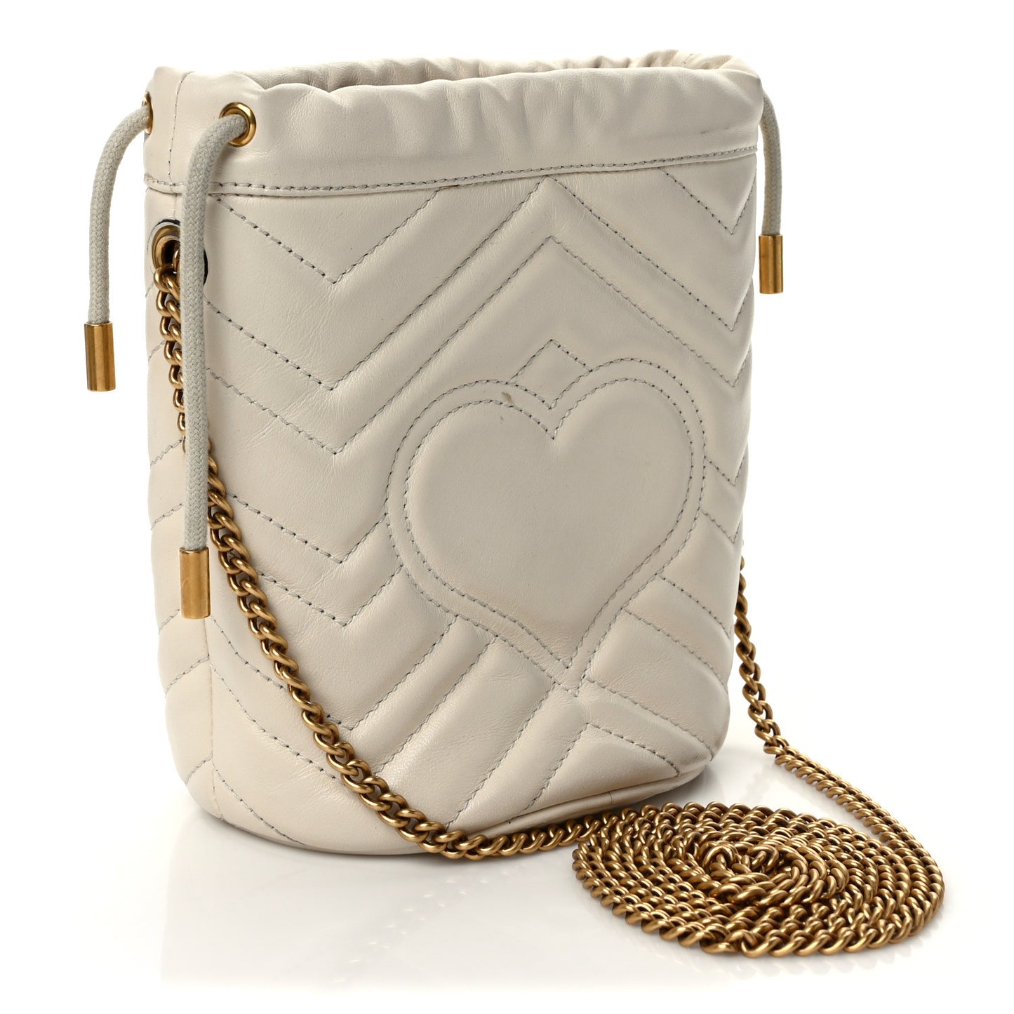 Calfskin Matelasse Mini GG Marmont 2.0 Bucket Bag White