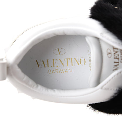 Valentino Garavani Calfskin Mink Fur Sneakers 37 White Black 7 of 7