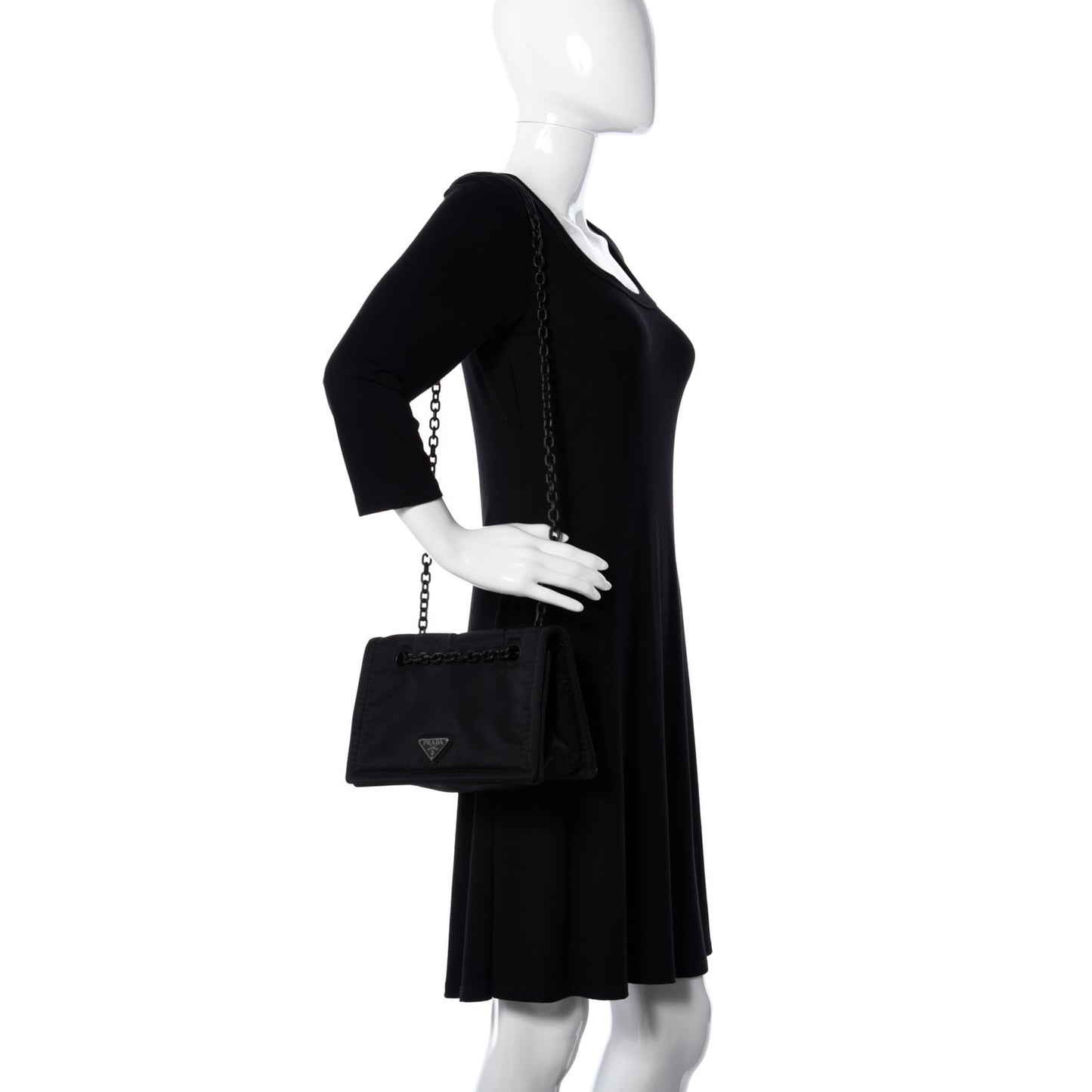 Nylon Tessuto Chain Shoulder Bag Black
