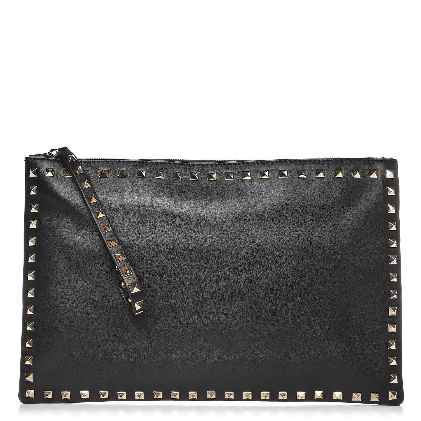 Vitello Large Rockstud Zip Wristlet Pouch Black