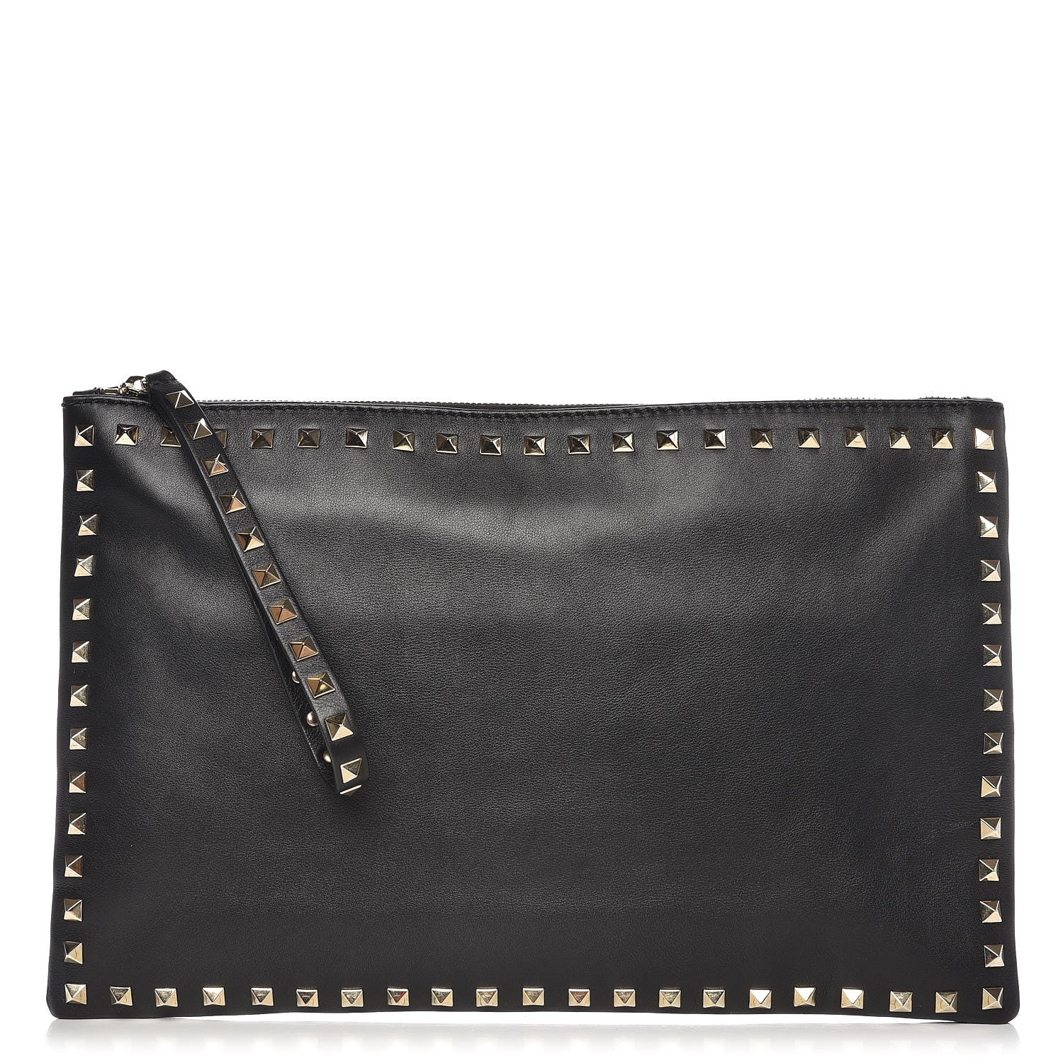 Valentino Garavani Vitello Large Rockstud Zip Wristlet Pouch Black 1 of 7