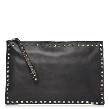 Valentino Garavani Vitello Large Rockstud Zip Wristlet Pouch Black 1 of 7