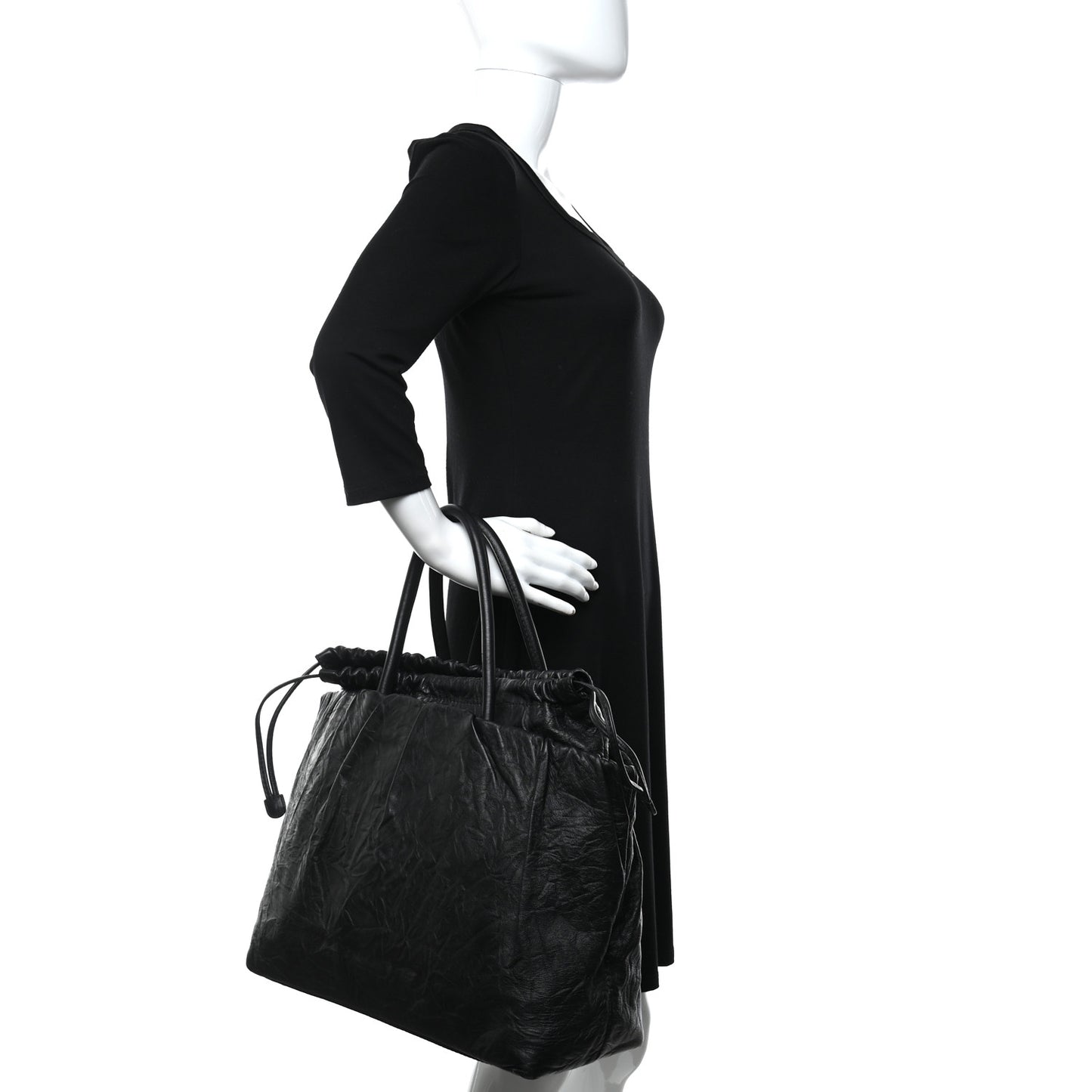 Lambskin Drawstring Shoulder Bag Black