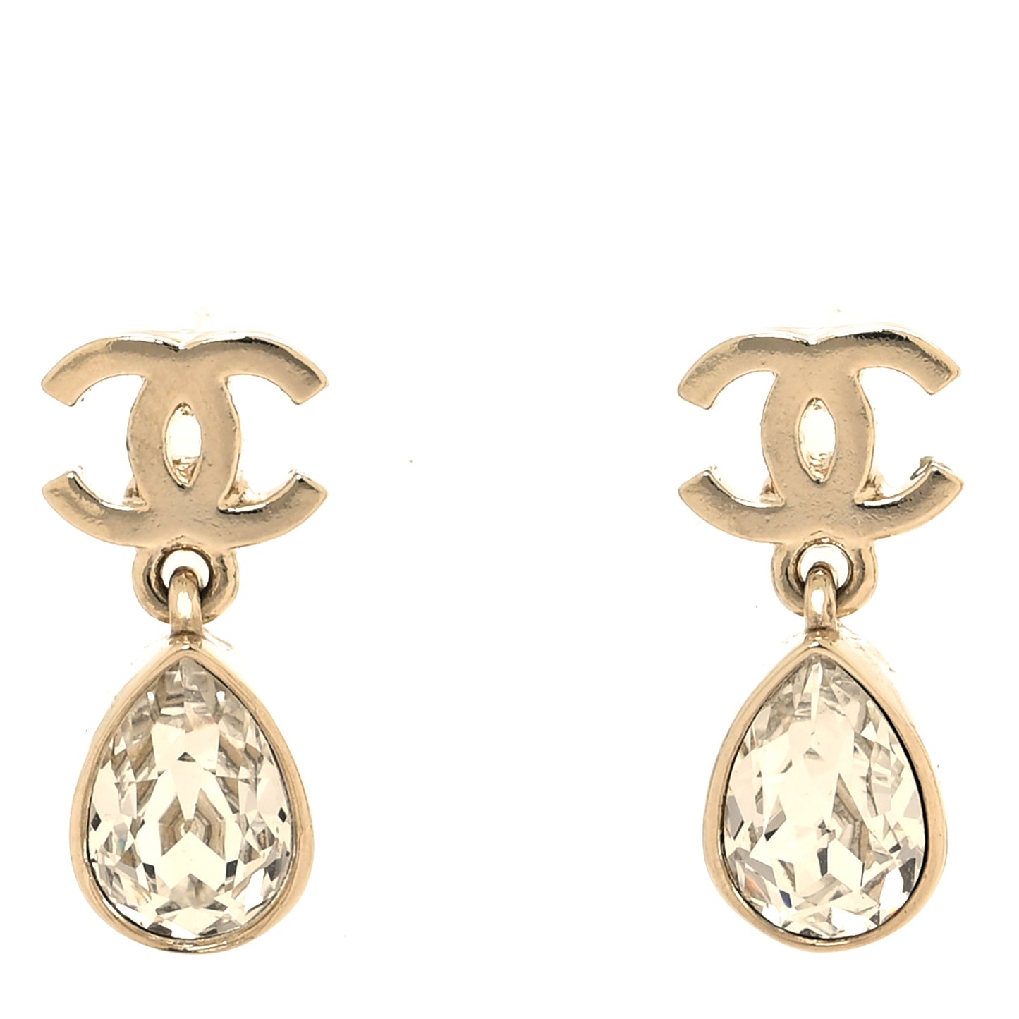Crystal CC Tear Drop Earrings Gold