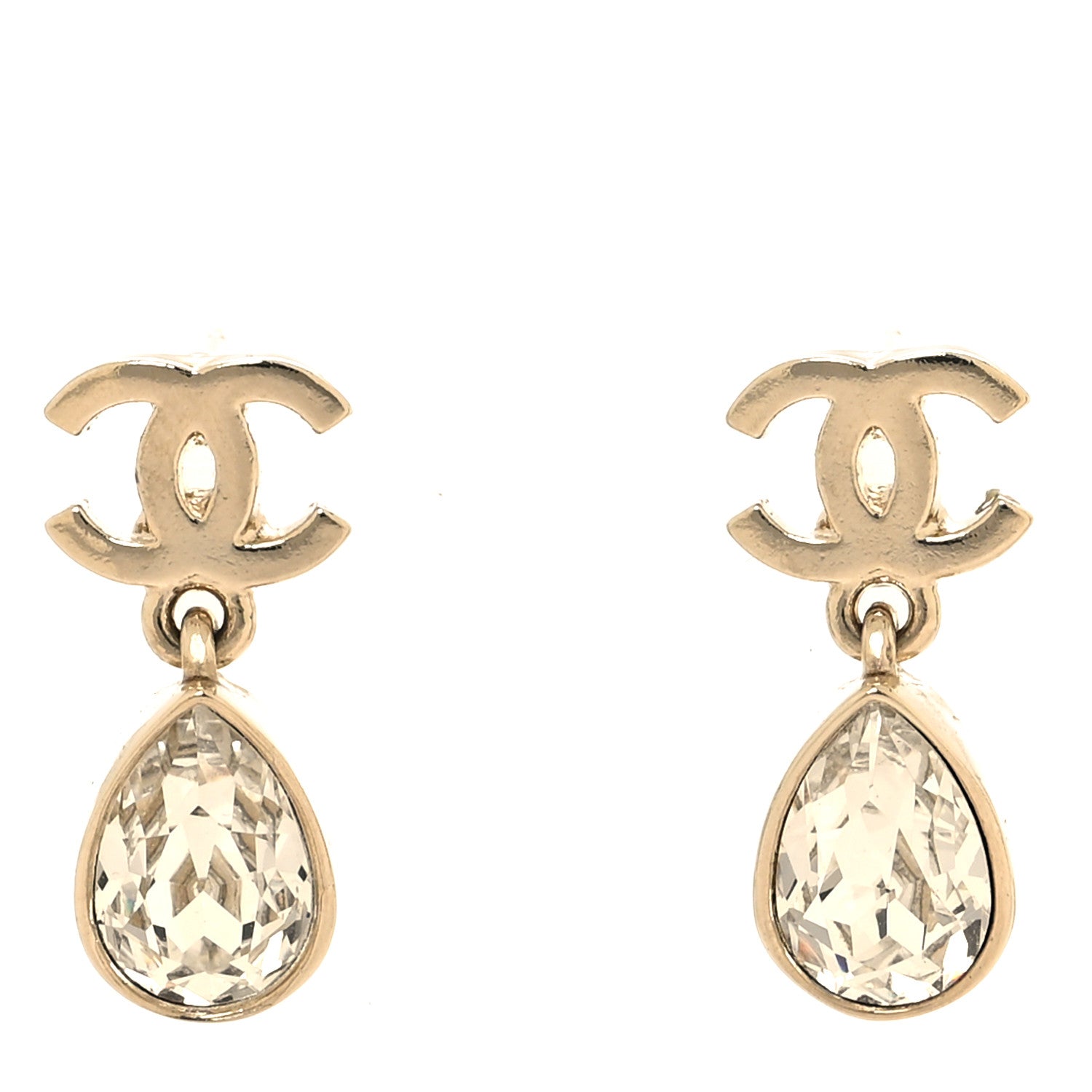 Chanel Crystal CC Tear Drop Earrings Gold 1 of 5