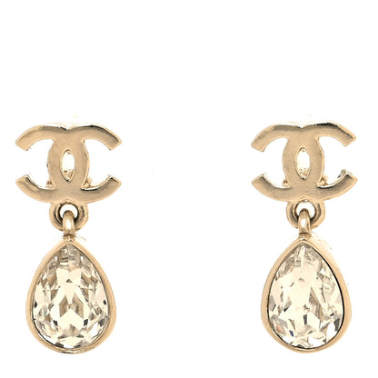 Chanel Crystal CC Tear Drop Earrings Gold 1 of 5