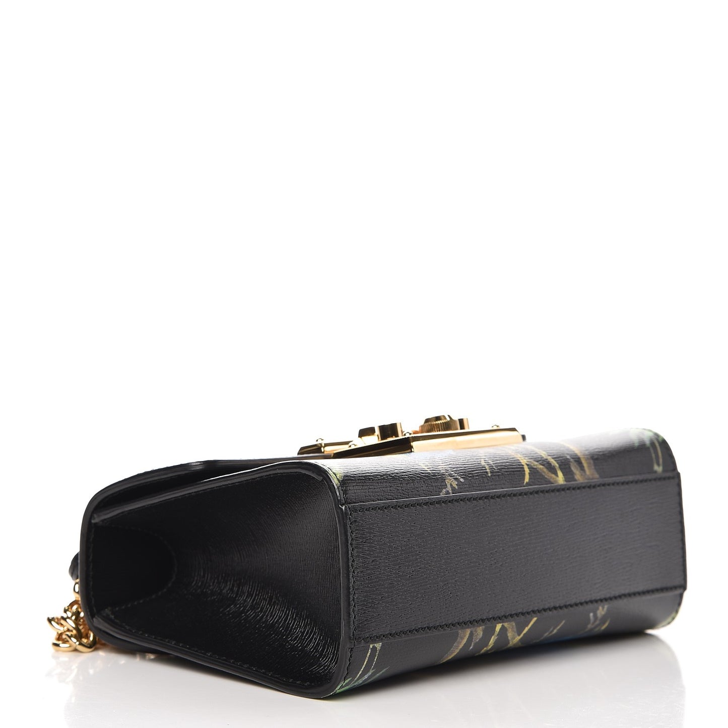 Calfskin Tropical Print Small Padlock Shoulder Bag Black Multi