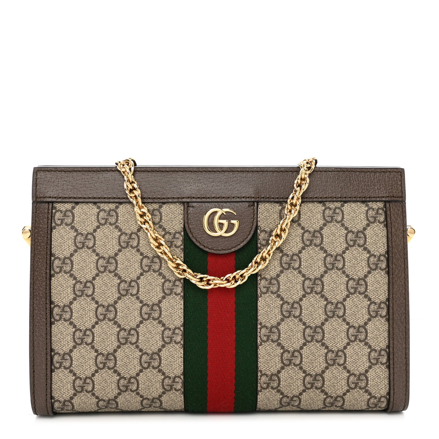 GG Supreme Monogram Web Small Ophidia Chain Shoulder Bag Brown