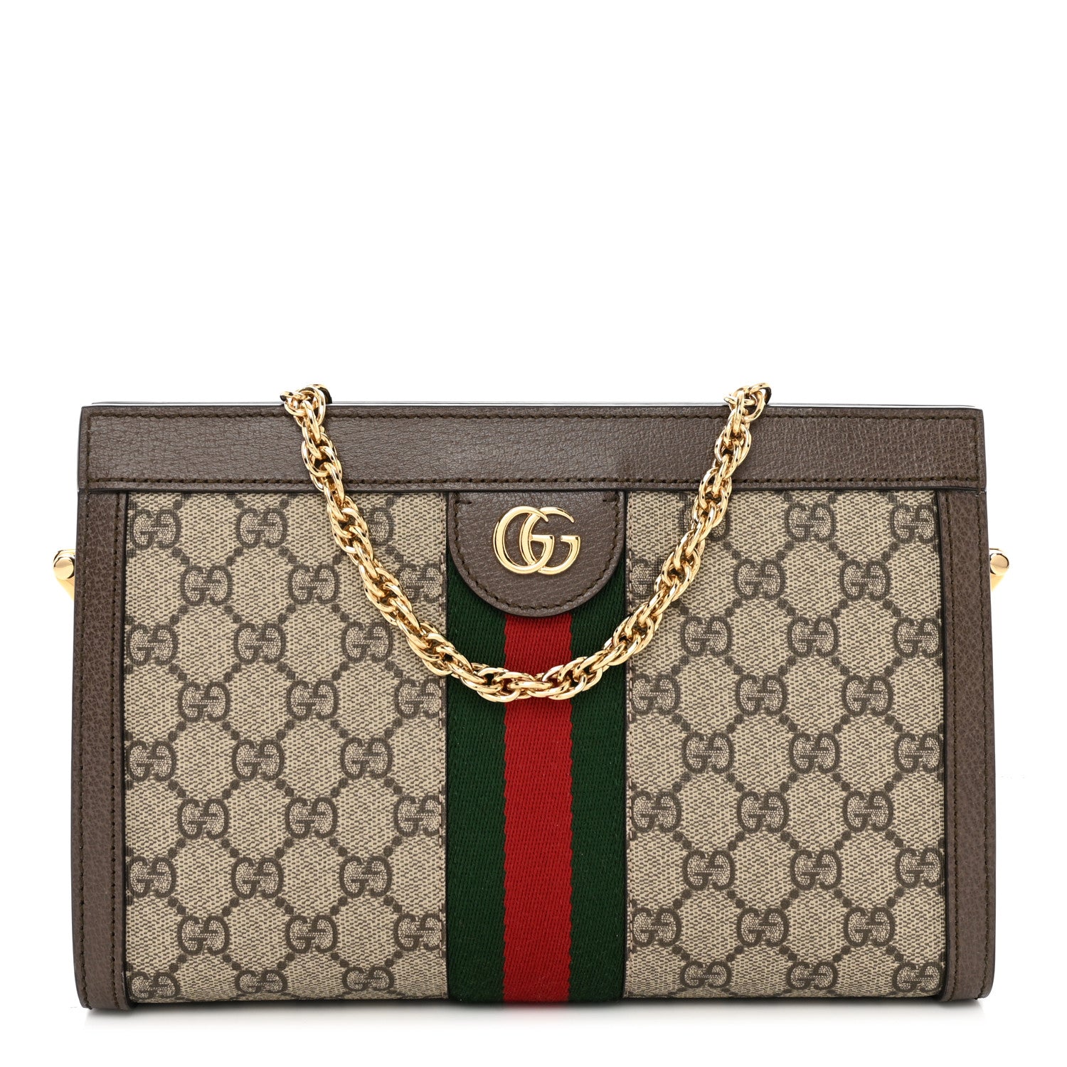 Gucci GG Supreme Monogram Web Small Ophidia Chain Shoulder Bag Brown 1 of 10