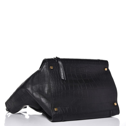 Celine Crocodile Embossed Calfskin Large Phantom Luggage Black 4 of 17